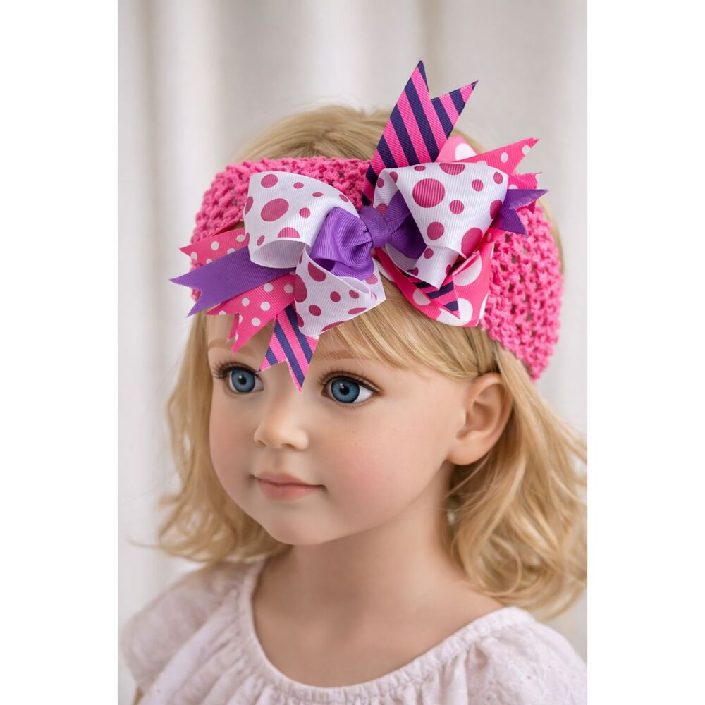 Cotton Candy Little Girl's Pink/Purple Boutique Bow Headband for Spring/Easter